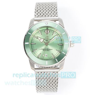 BLS Swiss Replica Breitling Superocean Heritage Mint Green Dial Milanese Steel Watch 